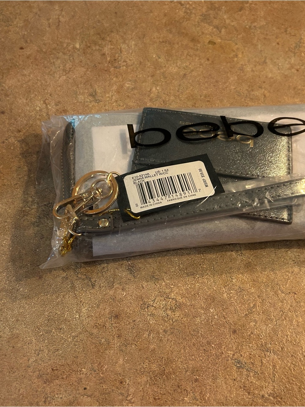 bebe Gray Wallet Wristlet with Gold Hardware